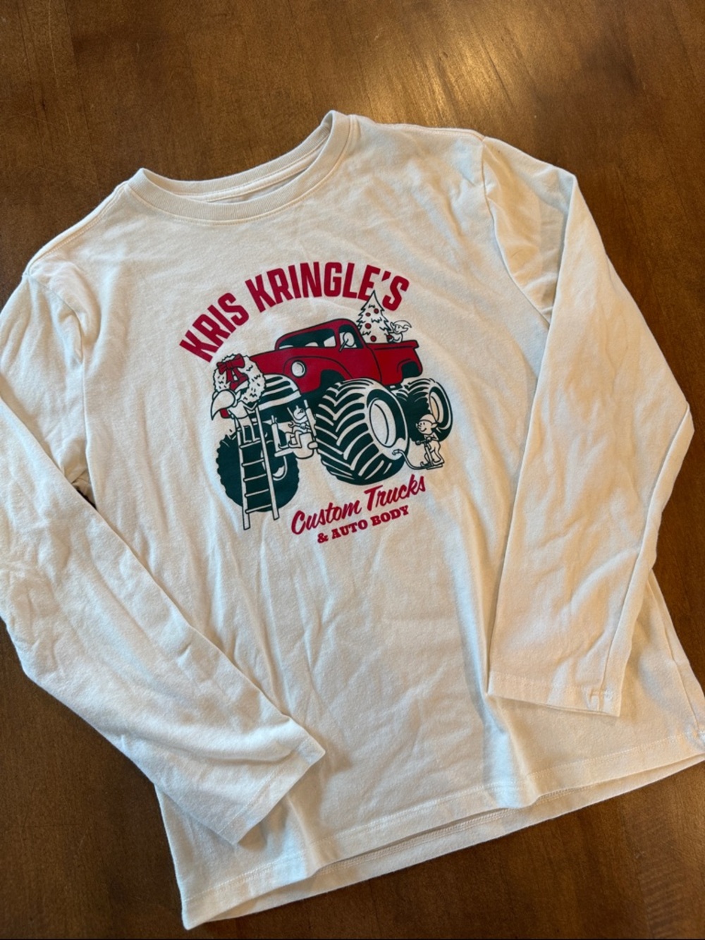 Kids White Long-Sleeve Graphic Tee with Red Truck Design